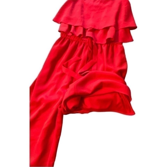 One Clothing Los Angeles Red Dressy Cami Tiered Midi Jumpsuit w/Tie Front  Sz S - Picture 5 of 6